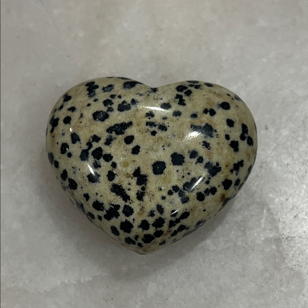 Dalmatian Jasper Puffy Heart Crystal Palm Stone